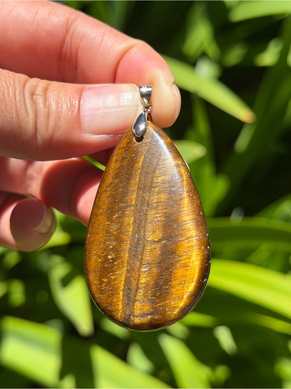 925 silver plated yellow tiger eye teardrop pendant 1967